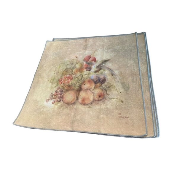 Set of 4 Vintage Cheri Blum Fruit Cloth Dinner Linens Napkins 18.5" Square - Picture 2 of 13